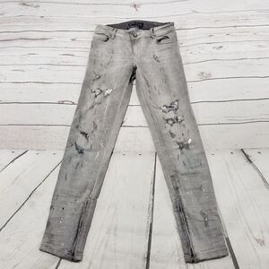 Zara Jeans Size 2 W27"xL29" Z1975 Skinny Jeans Ankle Zip Destroyed Painted Spots